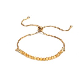 Gempires Birthstone Beaded Bracelet, Citrine Beads Bracelet, November Birthstone Jewelry, Bolo Bracelet Gift For Mom Gold Plated Chain (6-9 inch Adjustable Length)