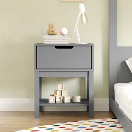 Flash Furniture Dallas Wood Nightstand Side Table, Kids Bedroom End Table with Storage Drawer and Shelf, Cutout Handle, Smooth Ball Bearing Slides, Gray