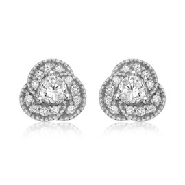 Tuscany Silver Women's Rhodium-Plated Sterling Silver White Knot Stud Earrings with Cubic Zirconia, Silver, Cubic Zirconia