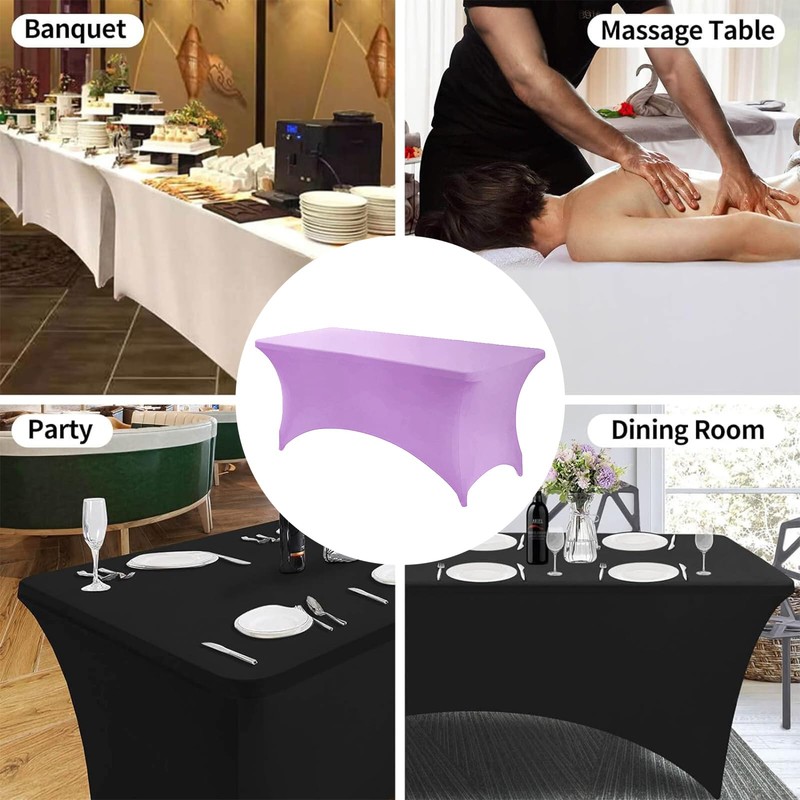 Mienocol Light Purple Spandex Tablecloths,6FT Stretchable Rectangle Table Cover Washable