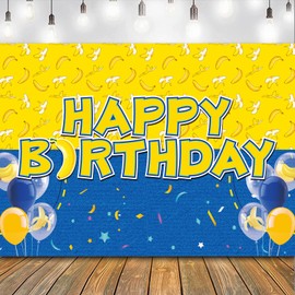 Yellow Cartoon Birthday Party Decoration Supplies, 5 * 3ft Cartoon Banana Photo Booth Backdrop Banner, Kids Boys Baby Shower Birthday Party Photography Background