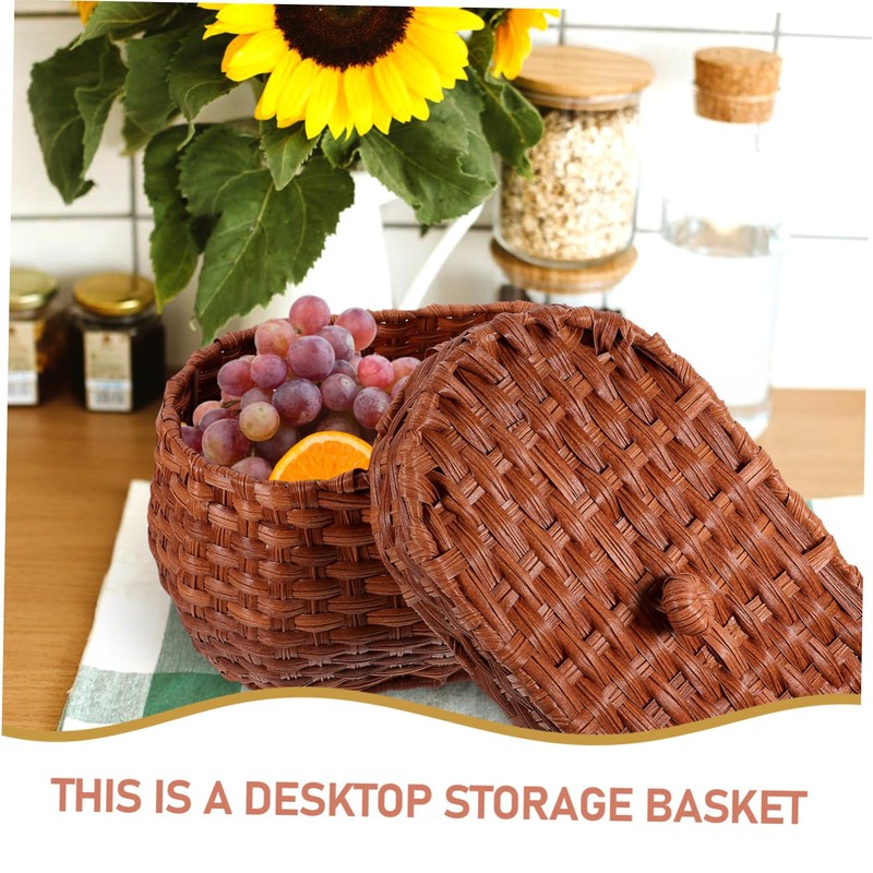 VILLFUL Elegant Lidded Egg Storage Basket Woven Potato Bread Basket