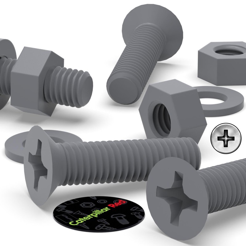 20 x Grey Countersunk Screws Polypropylene (PP) Plastic Nuts and