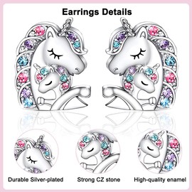 LICHUANUK Unicorn Earrings for Girls, Sterling Silver, Birthday Gifts for Girls, Unicorn Jewellery