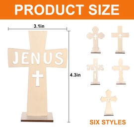 Hshenjhu 6 Piezas Cruz de Madera, Cruz de Madera Decorativa, Pequeña Cruz de Pie, Cruz Católica Decoración Religiosa Artesanía para el Hogar, Capilla, Decoración Cristiana, Oficina, 11 x 8 cm