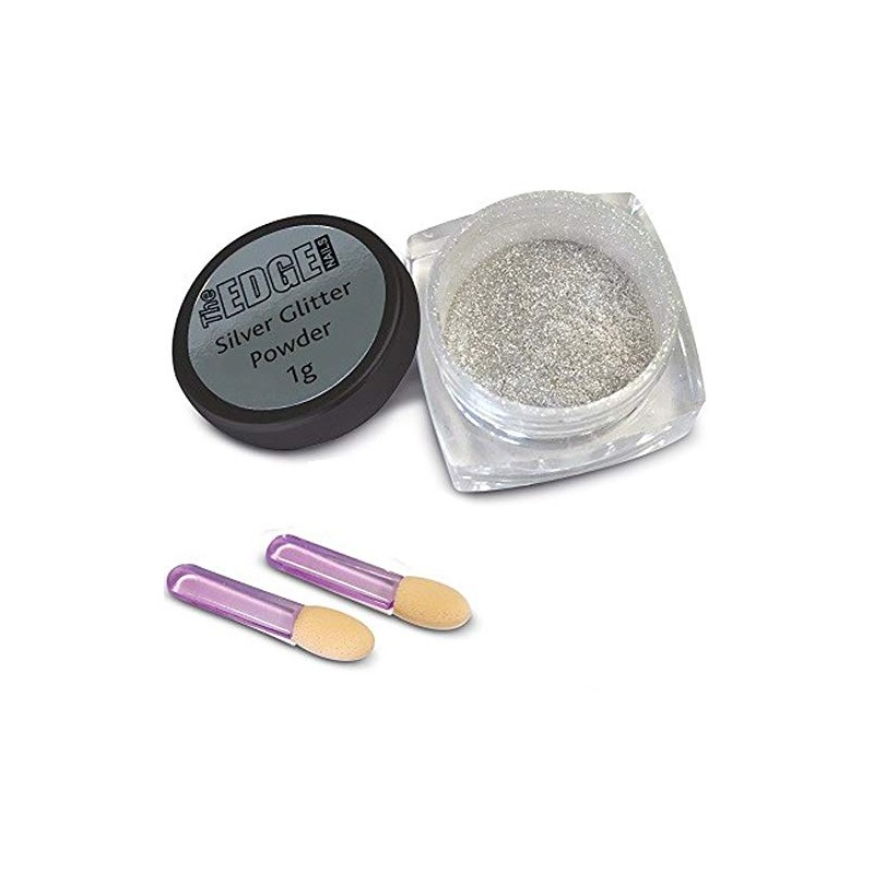 The Edge Nails Silver Glitter Powder with Applicator 1 Count
