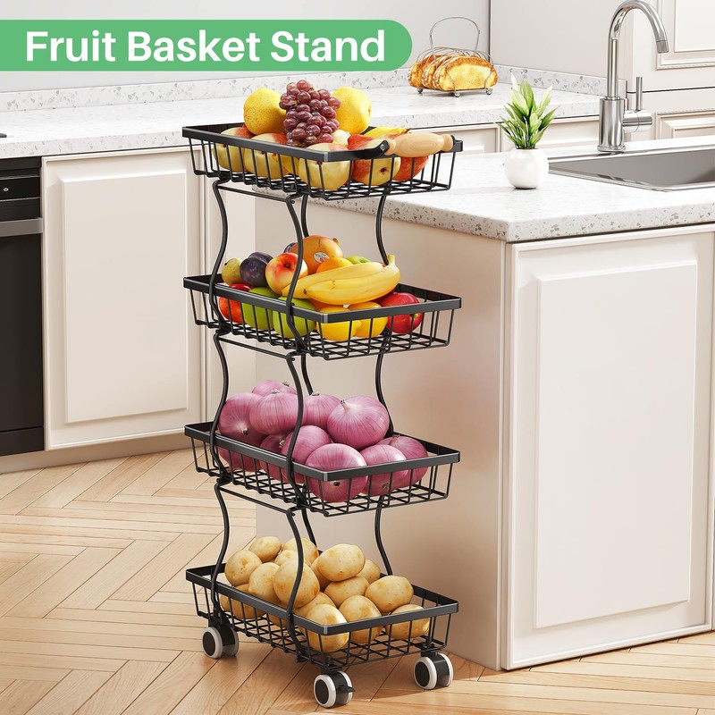 Fruit Basket Kitchen Pantry Organizers and Storage - 4 Tier
