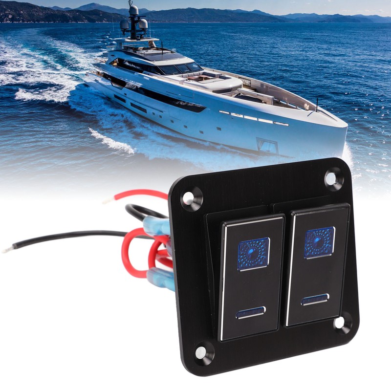 2 Gang Rocker Switch Panel Waterproof ON OFF Blue Backlit
