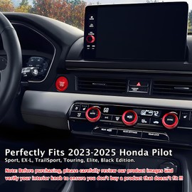 DvlynAuroa for Honda Pilot Accessories 2023-2025, 6pcs Aluminum Alloy Trim Knob Covers Kit - Push Start, Air Conditioning & Volume Tune (Red)