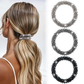 HJZHII Rhinestone Ponytail Holder Set, 3 Pcs Rhinestone Hair Ties Beaded Hair Scrunchies Elastic Ponytail Holders Glitter Crystal Hairband Sparkly Head Accessories for Women