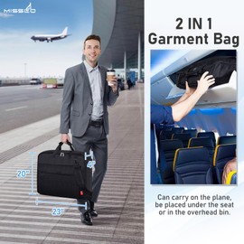 MISSLO Carry On Garment Bags for Travel with Shoulder Strap 43'' Suit Bags for Men Travel 2 in 1 Waterproof Suit Cover with 3 Pockets for Business Trip, Black