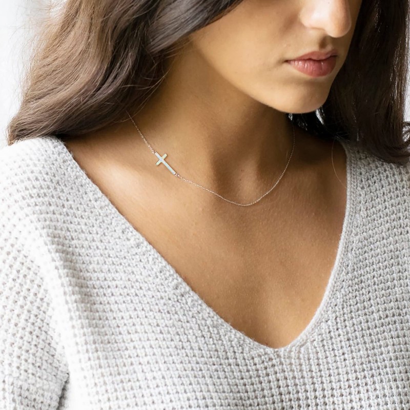 Ever Faith 925 Sterling Silver White Opal Tiny Dainty Sideways