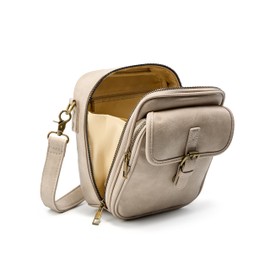 Small Messenger Bag Vegan Leather Crossbody Bag for Women Men, Vintage Cross Body Shoulder Purse with Card Slots(Beige Gray)