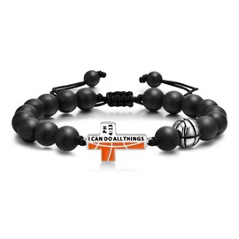MEALGUET Baseball Cross Beaded Bracelet for Men : I Can do All Things Through Christ Inspirational Cross Black Agate Beads Baseball Bracelet, Sports Jewelry