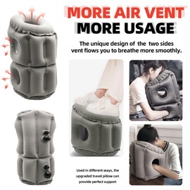 Pressing Inflatable Face Down Travel Pillow for Airplanes with Adjustable Extra Bottom Support Head & Chin to Avoid Neck & Shoulder Pain for Travelling Office Napping with 3D Eye Mask & Earplug (Grey)