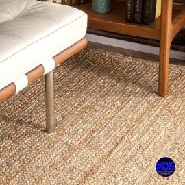 MDS Hand Woven Jute Area Rug 6x9 feet - Natural Burlap Braided Reversible Rectangular Rugs for Indoor Outdoor Winter Merry Christmas Xmas Living Room Home Entryway Decor Rustic Farmhouse (6'x9')