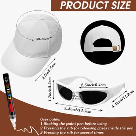 Yahenda 8 Pcs Hip Hop Costume Kit 2000s 80s 90s Rapper Accessories Costume for Men Women Rapper Sunglass Hats Pens and Chain(Silver)