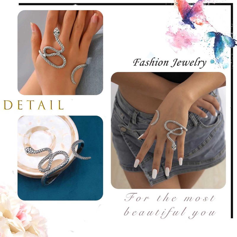 Sttiafay Snake Hand Bracelet Silver Serpent Palm Cuff Bangle Vintage