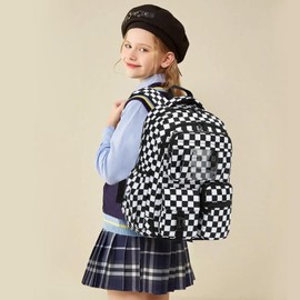 Yusudan Girls Backpack - Kids School Bags for Middle School Students - Book Bag for Elementary Primary School (Checkered Black)