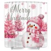 DYNH Christmas Shower Curtain, Cute Pink Snowman Christmas Tree Nature