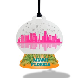 Miami City Skyline Christmas Tree Ornament – Premium Acrylic Florida City Silhouette Keepsake Perfect Holiday Decoration and Gift