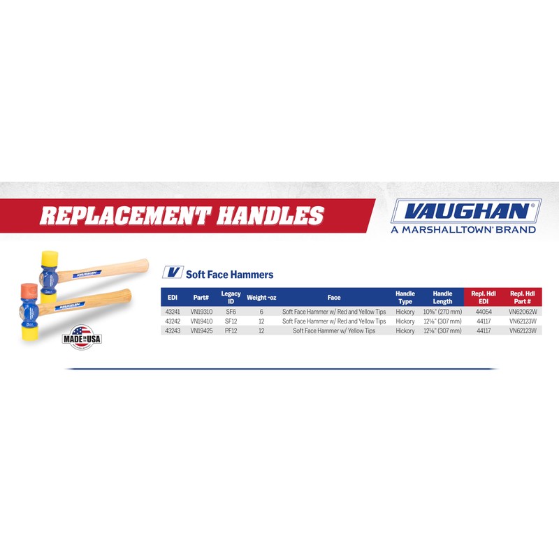 VAUGHAN Ball Pein Hickory Replacement Handle, 11 Inch, Made in