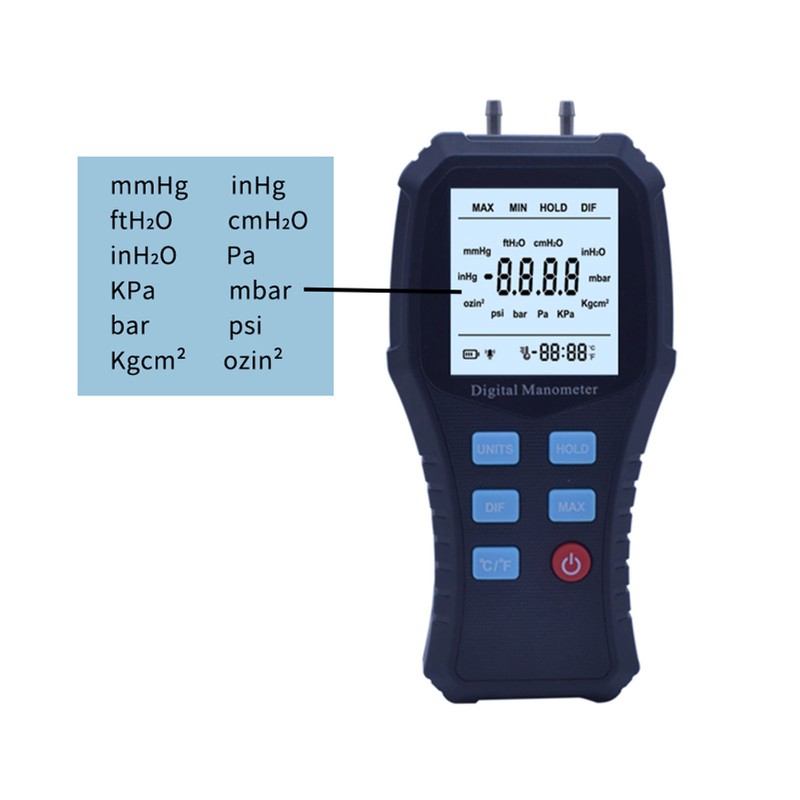 Digital Manometer Handheld HVAC Manometer Gas Air Pressure Meter Gauge