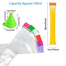 100 Pcs Ice Popsicle Bags with funnels,Multicolor Transparent Stackable Easy Release Plastic Ice Bags, Self-Seal Freezing Maker,Suitable for making popsicles of various flavors