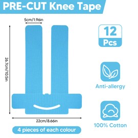 Kinesiotapes Knie Vorgeschnitten, 12 Stück Wasserfestes & Elastisches Kinesiotape für Knees, Kinesiologie Tape Sport Knie, Baumwolle Knie Tape für Stabilisierung, Sport & Dauerhafte Unterstützung