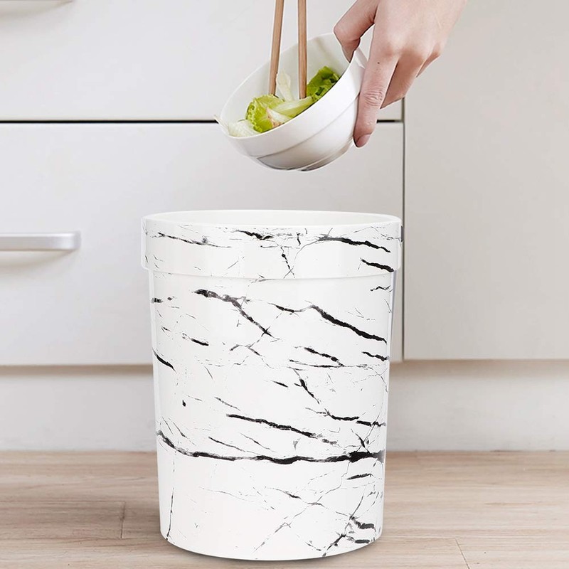 Wifehelper White Household Bathroom Waste Bin Marble Lidless Garbage Can