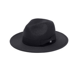 Pineapple&Star Sun Straw Fedora Beach Hat Fine Braid UPF50+ for Unisex (Small, Black_BowBK)