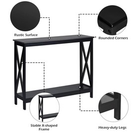 Giantex Console Table 2-Tier with Storage Shelf,X-Design Bookshelf Narrow Accent Table for Entryway Hallway Living Room Sofa Side Table (Black)