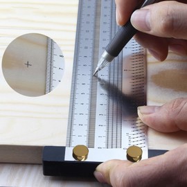 QeeHeng Ultra Precision Marking T Ruler Thickened T Square, High Quality Carpenter Gauge Scribing Line Imperial Ruler for Measuring Tool with Mechanical Pencil Set (8 Inch)