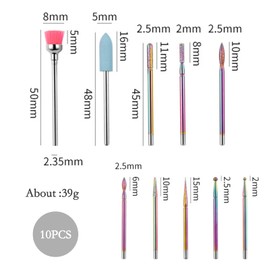 10 x Ceramic Nail Drill Bits Set, Professional Nail Sander, Remove Gel, Acrylic Cuticle, Nail Drill Bits Tools for Manicure Pedicure Home Use