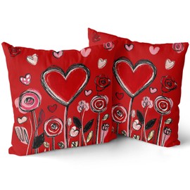 aportt Love Hearts Valentines Day Pillow Covers 18X18 Inch Valentine Red Hearts Pillow Cases Anniversary Valentine's Day Decorative Holiday Throw Pillows Set of 2 Home Party Decor for Sofa Couch Bed