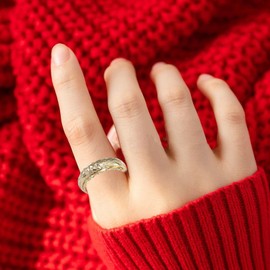 BlingNook Dainty Engraved Plumeria Flower Ring, 14K Gold Plated Hawaiian Princess Plumeria Flower Scroll Promise Ring Stackable Wedding Engagement Band Jewelry for Women or Men（Gold 8）