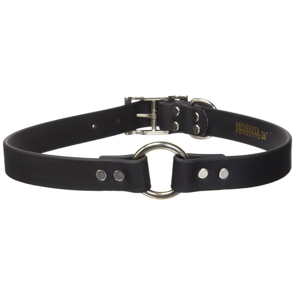 Mendota Pet Durasoft Imitation Leather Collar - Center Ring Dog Collar - Made in The USA - Waterproof, Odor Resistant - Black, 1 in x 26 in