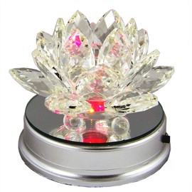 Amlong Crystal 4" Clear Crystal Lotus Flower with Color LED Lighting Base