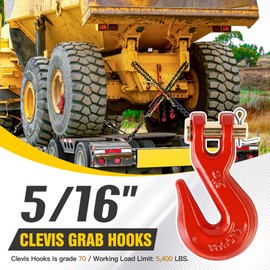 5/16" Clevis Grab Hooks 4 Pack – Heavy Duty G70 Hooks for 5/16" Chain, Red Powder Coated Forged Steel, for Truck, Trailer, Flatbed, Tow, Farm Use – 5,400 lbs WLL