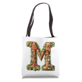 Monogrammed Christmas Initial M Gingerbread Cookie Letter M Tote Bag