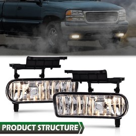 GRAND ORANGE Fog Lights Compatible with 1999-2002 Chevy Silverado 1500 2500 / Fit 2000-2006 Tahoe Suburban Clear lens Halogen GM2592113 GM2593113 10368476 10368477