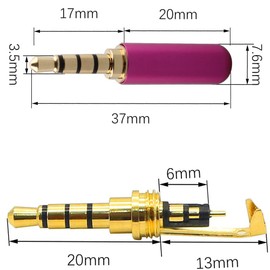 RUNCCI-YUN 7PCS 3.5mm Stereo Plugs,1/8" Solder Type audio jack 3.5mm DIY Connector 3.5mm headphone jack replacement audio jack 3.5 metal repair TRRS 4 Pole Stereo Male Plug