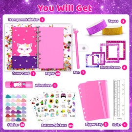 Aocii DIY Journal kit for Girls, Gift for 6-14 Year Old Girls, Scrapbook & Diary Supplies Set, Birthday Gifts Ideas for Teenage Girls, Sparkly, Stimulates Minds