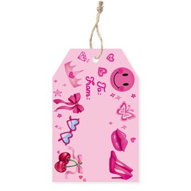 WIRESTER 50pcs Cute Paper Gift Tags with String (3.3x2.2 inch), Thank You Tag with Rope, Funny Hang Name Tag Label for Birthday Party, Special Event, Gift Wrapping Decor - Girl's Elixir