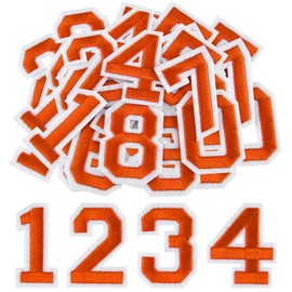 Morcheiong 40 Pcs Iron on Number Patches 0-9, 2 Inch Iron on Embroidered Numbers for Clothing, Pants, Hats, Bags- Orange