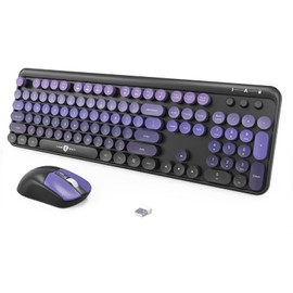 FOPETT Wireless Keyboard and Mouse Combo, 104 Keys Full-Sized 2.4 GHz Dropout-Free Connection, Round Keycap Colorful Keyboards for PC, Mac, Windows, Laptop, Desktop - Black Purple