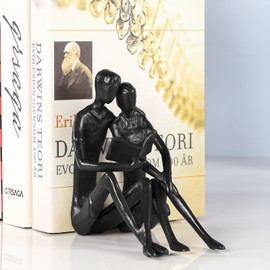 Cast Bookend - Romantic Reading Couple Bookshelf Décor | Couple Sculptures Cast Iron Romantic Bookend | Reading Metal Figurine | Modern Love Statue for Office Bookshelf Desktop Room Decorations