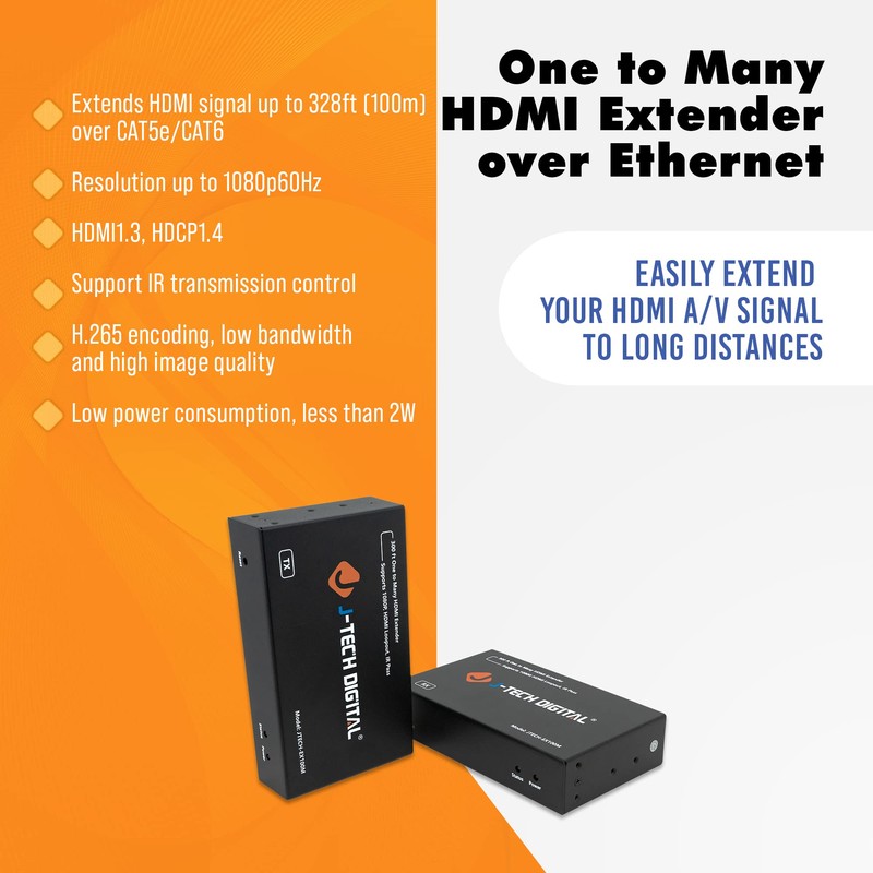J-Tech Digital HDMI Extender 1080P 60Hz Over Single Cat5e/6 up