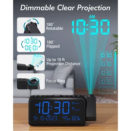 Roxicosly Projection Alarm Clock for Bedroom Ceiling, 118 dB Super Loud for Heavy Sleepers, 6.7" Large Digital Dimmable Display with Day Date Indoor Temp Humidity, Dual Alarms Adjustable Volume
