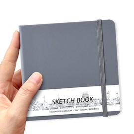 5" x 5" Square Handy Pocket Hardcover PU Leather Sketchbook,58 Sheets 150 GSM Beige Dowling Paper, Acid Free Art Sketch Book Artistic Drawing Painting Writing Paper for Beginners Artists.Dark Grey